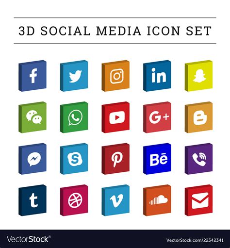 3d Square Colored Social Media Icon Set Royalty Free Vector