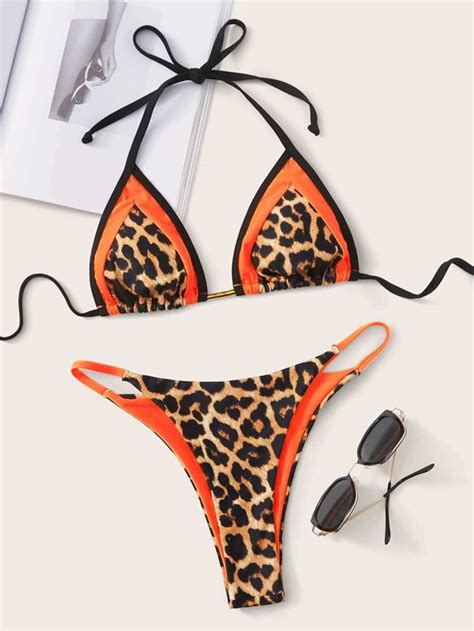 Leopard Triangle Tanga Bikini Swimsuit