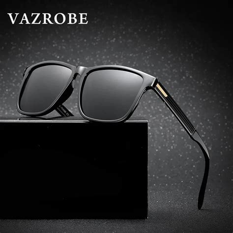 Vazrobe Black Polarized Sunglasses Men Square Sun Glasses For Man Anti Glare Designer For Large