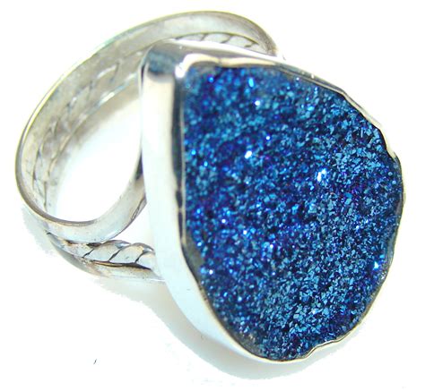 Blue Titanium Druzy Sterling Silver Ring S 10 Bubblelounge