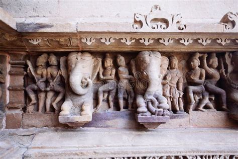 Ancient Bas Relief At Famous Erotic Temple In Khajuraho India Stock
