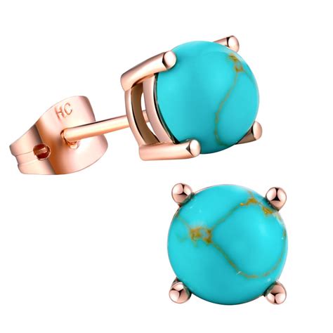 Rose Gold Turquoise Stud Earrings Opal Earrings Stud Turquoise Stud