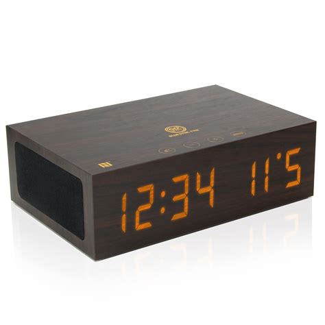 Bluetooth Wireless Speaker Wooden Alarm Clock W Nfc Pairing Led Time