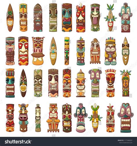 Tiki Idols Icon Set Cartoon Set Of Tiki Idols Vector Icons For Web