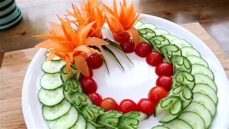 Beautiful Cucumber Garnish And Carrot Flower Design Youtube