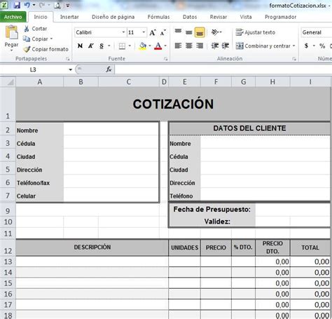 Formato De Cotizacion En Excel Gratis Fioricet