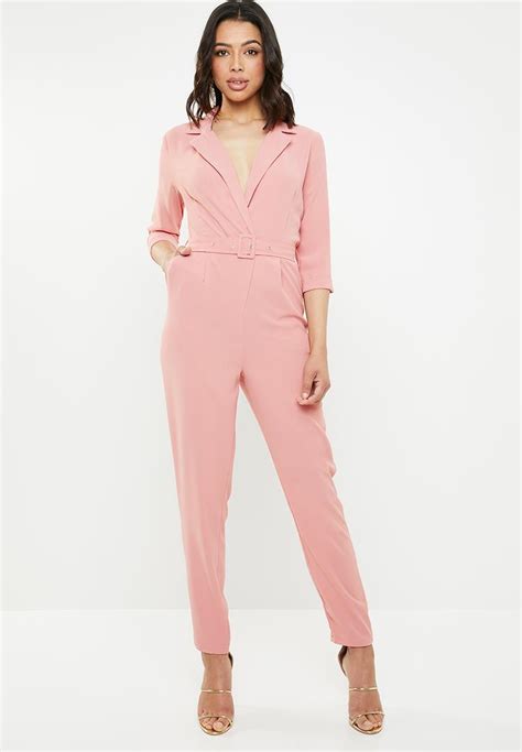 Collared Belted Jumpsuit Pink Missguided Jumpsuits And Playsuits