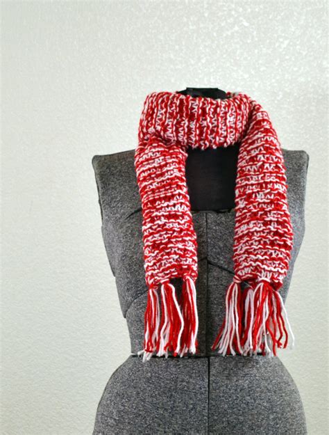 Candy Cane Red And White Knitted Scarf With Fringe By Asadesigns