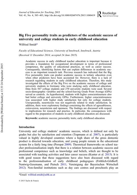 Pdf Big Five Personality Traits As Predictors Of The
