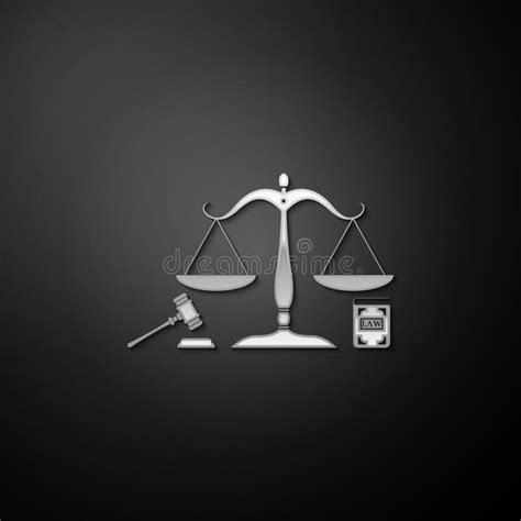 Silver Scales Of Justice Gavel And Book Icon Isolated On Black