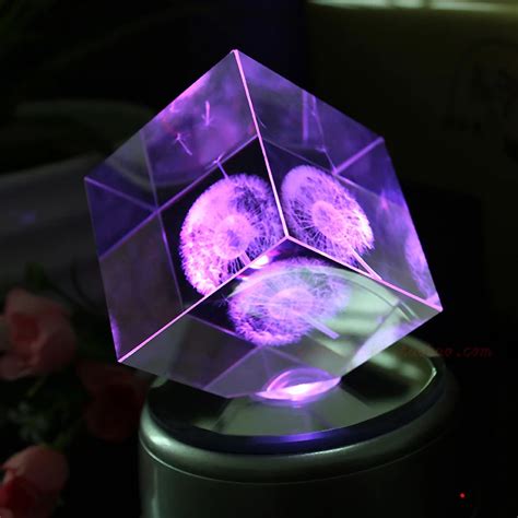3d Laser Etched Engraved Rotating Led Base Crystal Glass Cube With