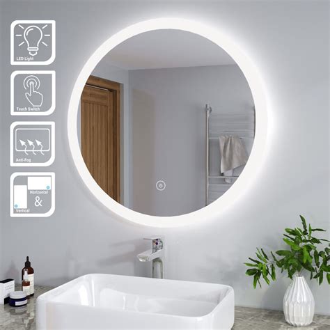 Elegant 800 X 800 Mm Modern Round Illuminated Led Bathroom Mirror Touch Sensor Demister