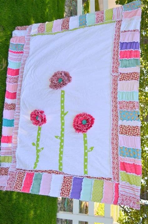 A Fun And Unique Twin Size Girl Quilt With Ruffle Flowers As The