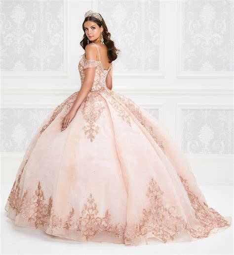 Princesa By Ariana Vara Pr Beaded V Neck Ball Gown Quinceanera Dresses Blush