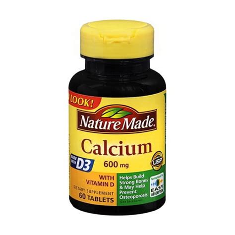 Natures Made Calcium 600 Mg Supplement With Vitamin D Tablets 60 Ea