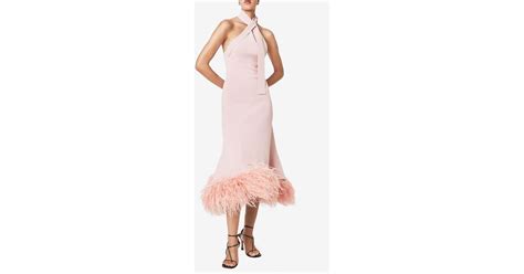 Rachel Gilbert Rita Feather Trimmed Midi Dress In Pink Lyst