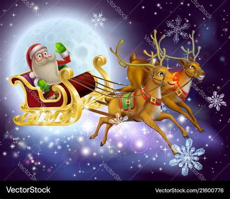 Santa Claus Sleigh Christmas Scene Royalty Free Vector Image