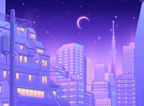 Blue Anime Aesthetic City Anime Wallpaper Hd