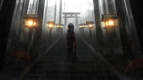 Waiting For You On The Way To The Temple In The Rain 4k Anime Live
