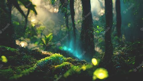 Premium Ai Image Exotic Foggy Forest Jungle Panorama Forest Oasis
