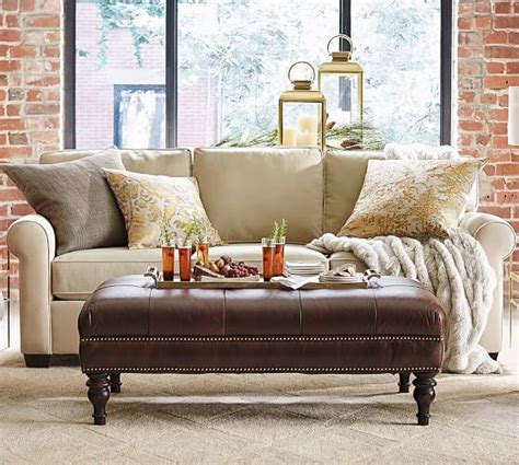 Touch device users, explore by touch or. Martin Tufted Leather Ottoman | Pottery Barn