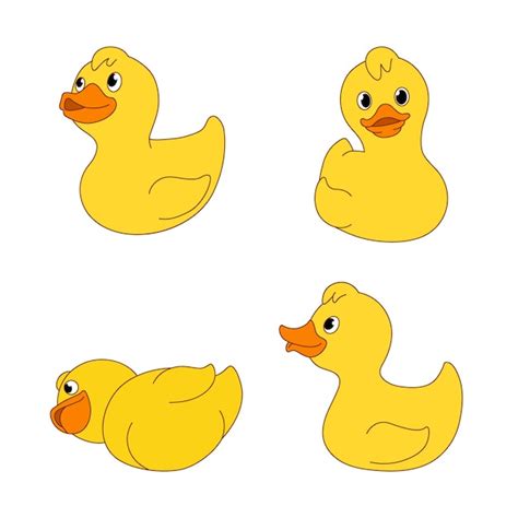 Premium Vector Little Yellow Duck Set Illustration