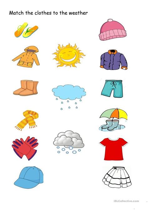 Match The Clothes To The Weather Weather Worksheets Weather
