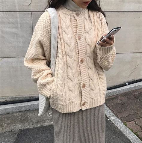 Itgirl Shop Vintage Aesthetic Knit Braids Warm Cardigan Sweater