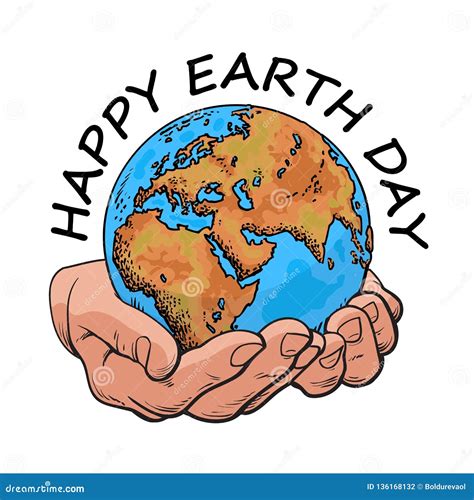 Happy Earth Day Typography Globe In Hands Two Palms Hold The Earth
