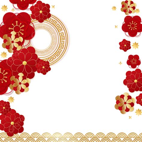 설날 설날 붉은 꽃 테두리 금빛 꽃 붉은 꽃 중국의 설날 Png 일러스트 및 Psd 이미지 무료 다운로드 Pngtree