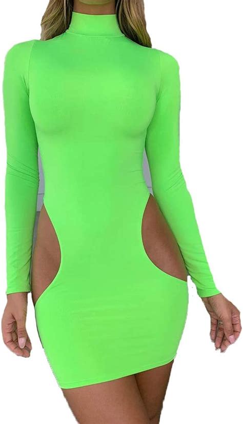 Ubeetp Vestido De Manga Larga Para Mujer Estilo Clubwear Liso Para Cóctel Mini Bodycon Verde