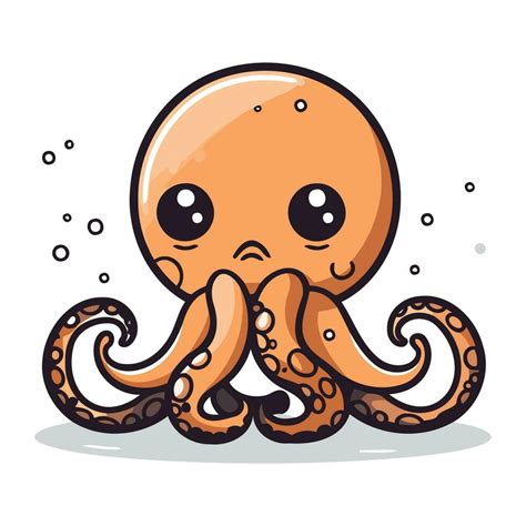 Octopus Cartoon Character Vector Illustration Isolated On White