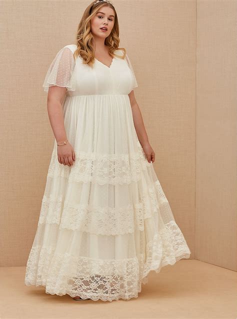Ivory Lace A Line Boho Wedding Dress Casual Wedding Dress Plus Size