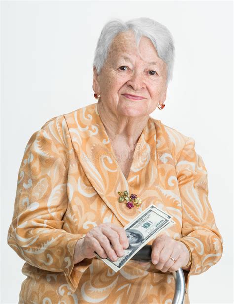 Smiling Old Woman Holding Money Stock Photo Image Of Bills Invest