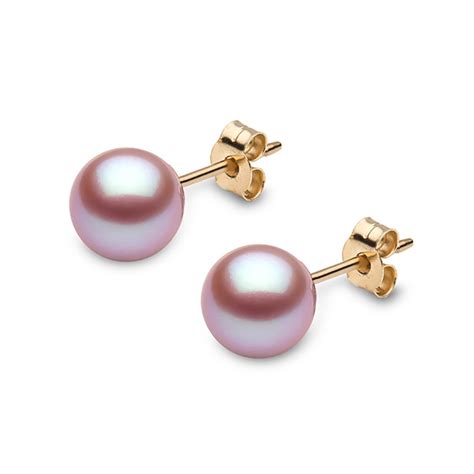 65 7mm Cultured Freshwater Pink Pearl Stud Earrings 18ct Yellow Gold
