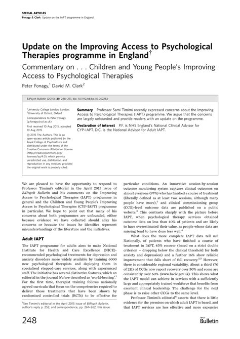 Pdf Update On The Improving Access To Psychological Therapies