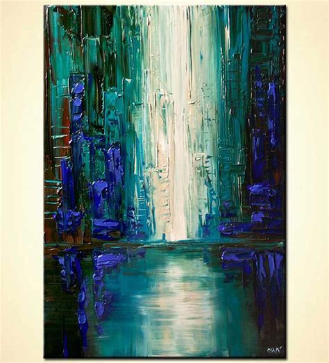 Painting For Sale Teal Blue City Painting Abstract