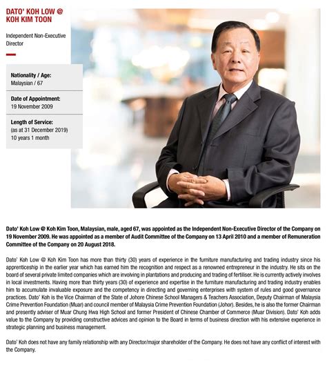 Teo seng capital berhad is engaged in the business of investment holding and provision of management services. Profile of The Board of Directors | Teo Seng Capital Berhad