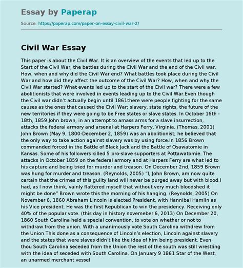 Civil War Free Essay Example