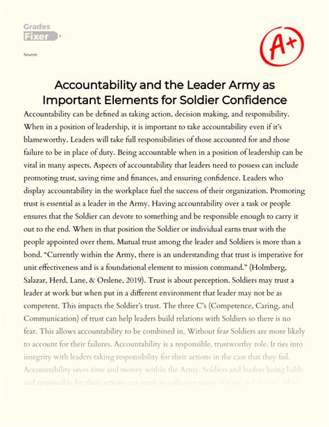 Accountability And The Leader Army Essay Example 775 Words Gradesfixer
