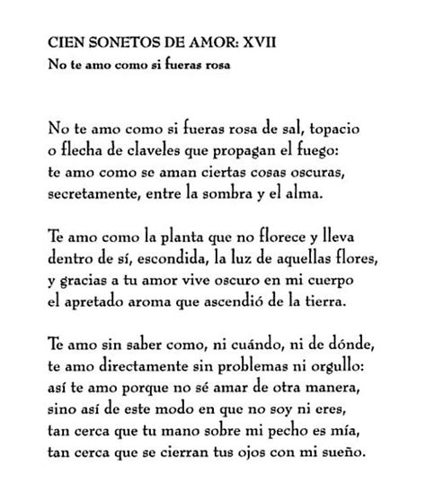 Pablo Neruda Soneto Xvii Poemas De Amor En Español Poemas En
