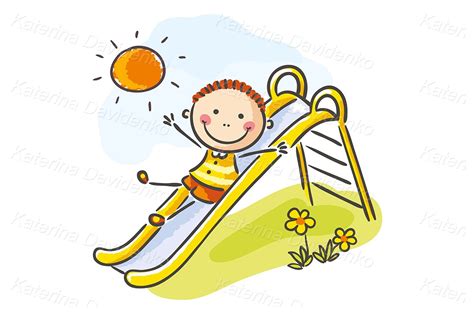 Stick Boy Image Slide Doodle Kid At The Playground Clipart