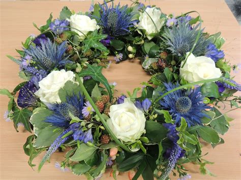 View our range of wreaths and sprays, cushion, pillow and teddy bear based arrangements. Scottish style design with beautiful blue alpine thistles ...