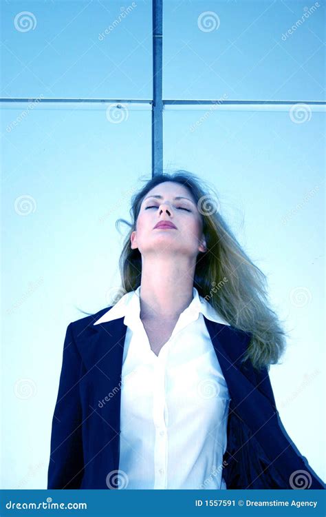 Businesswoman With Eyes Closed Leaning Back Stock Image Image Of