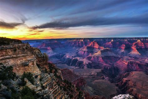Sunset Above South Rim Of Grand Canyon From The Mather Point Photograph