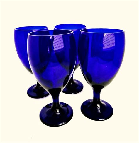 4 Vintage Cobalt Blue Glass Water Goblets Vintage Blue Glass