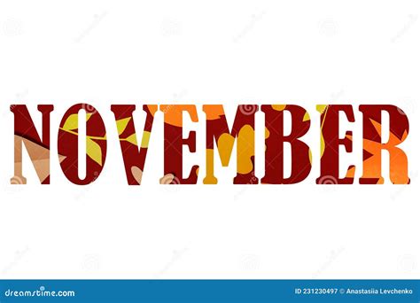 Word November From Falling Paper Leaves Isolated On White Background