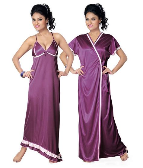 Buy Go Glam Purple And White Satin Nighty And Night Gowns Pack Of 2 Online At Best Prices In India