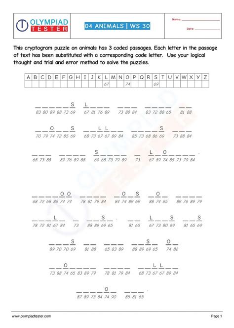 Check spelling or type a new query. Download Grade 4 Science Worksheet (Cryptogram) On "animals" For - Free Printable Cryptograms ...