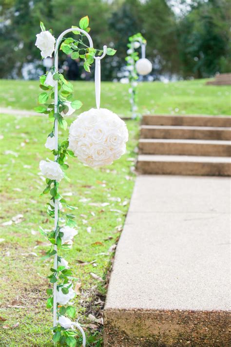 Shepherds Hook White With Flower Kissing Ball And Garland Beautiful